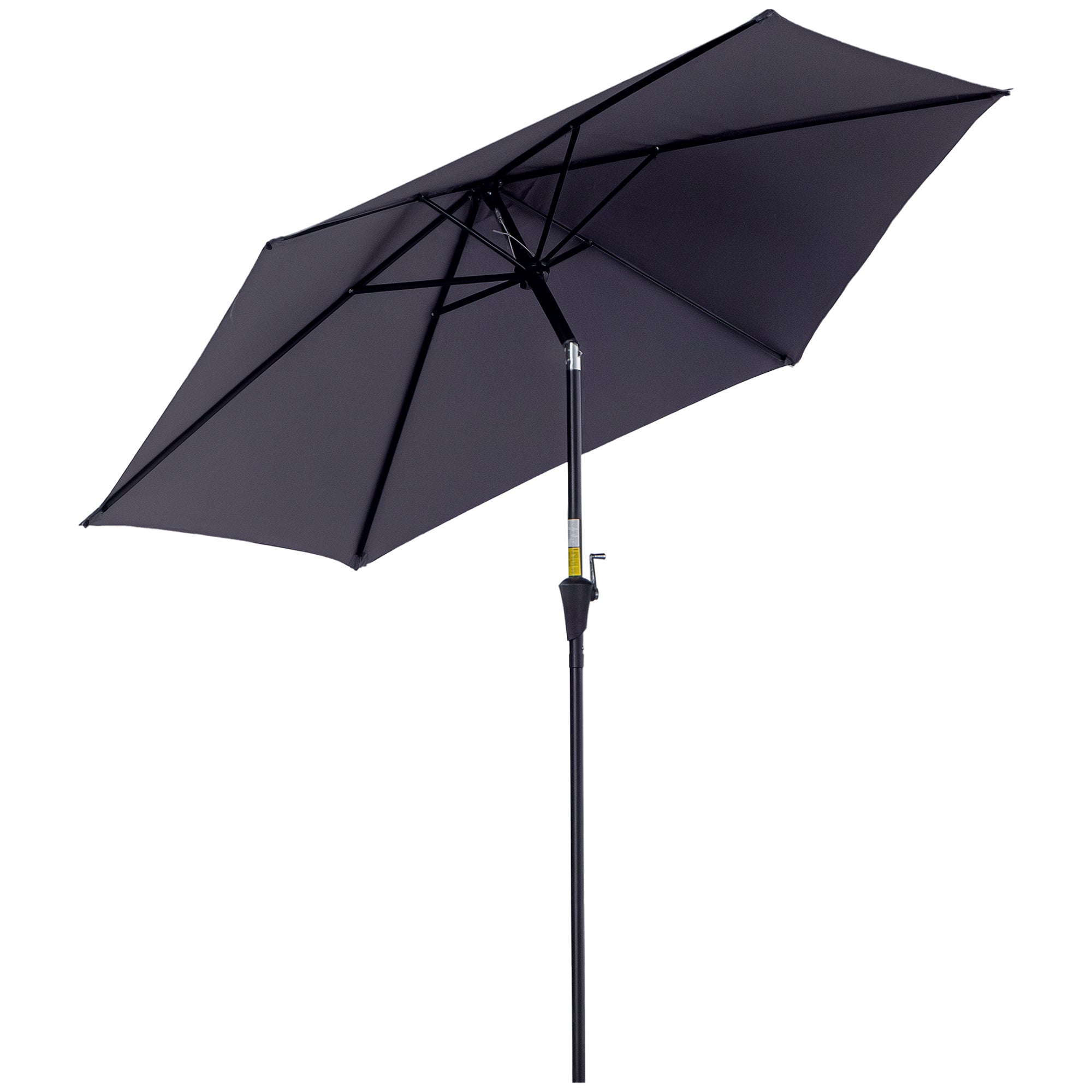 Aluminum Garden Umbrella Ø260x235 cm Reclining Patio Parasol with Crank and 6 Metal Rods for Outdoor Terrace Balcony Gray