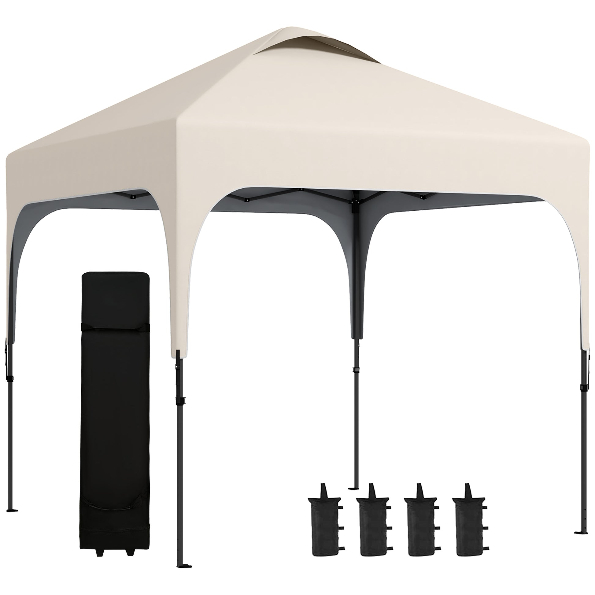 Garden Gazebo 2.5 x 2.5m Folding Pop-up Canopy Adjustable Height 4 Levels UV50+ Oxford Fabric Steel Frame Carry Bag Included Beige