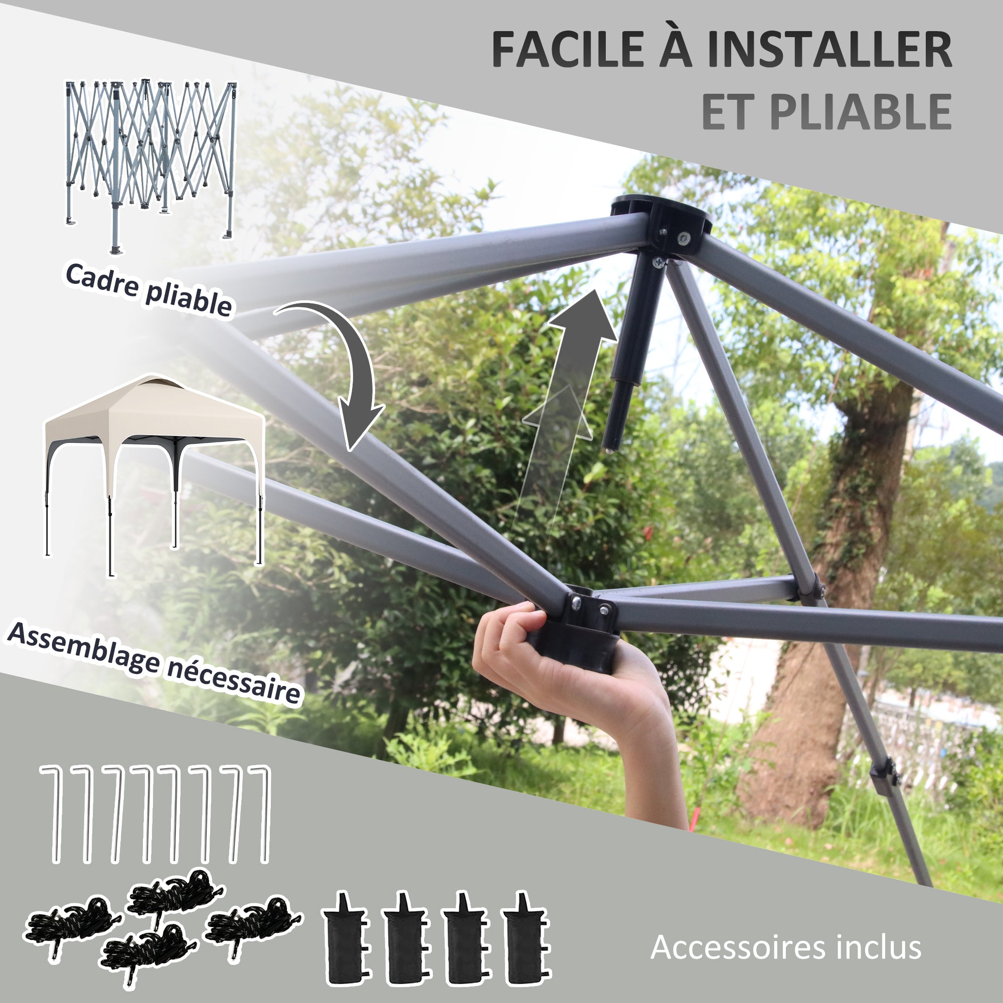 Garden Gazebo 2.5 x 2.5m Folding Pop-up Canopy Adjustable Height 4 Levels UV50+ Oxford Fabric Steel Frame Carry Bag Included Beige