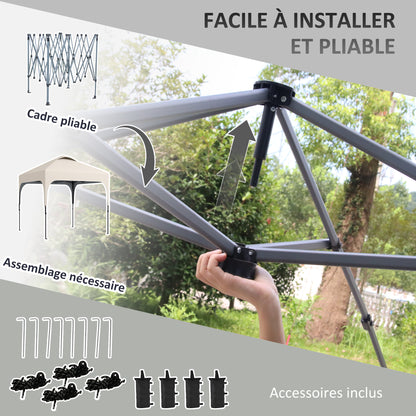 Garden Gazebo 2.5 x 2.5m Folding Pop-up Canopy Adjustable Height 4 Levels UV50+ Oxford Fabric Steel Frame Carry Bag Included Beige