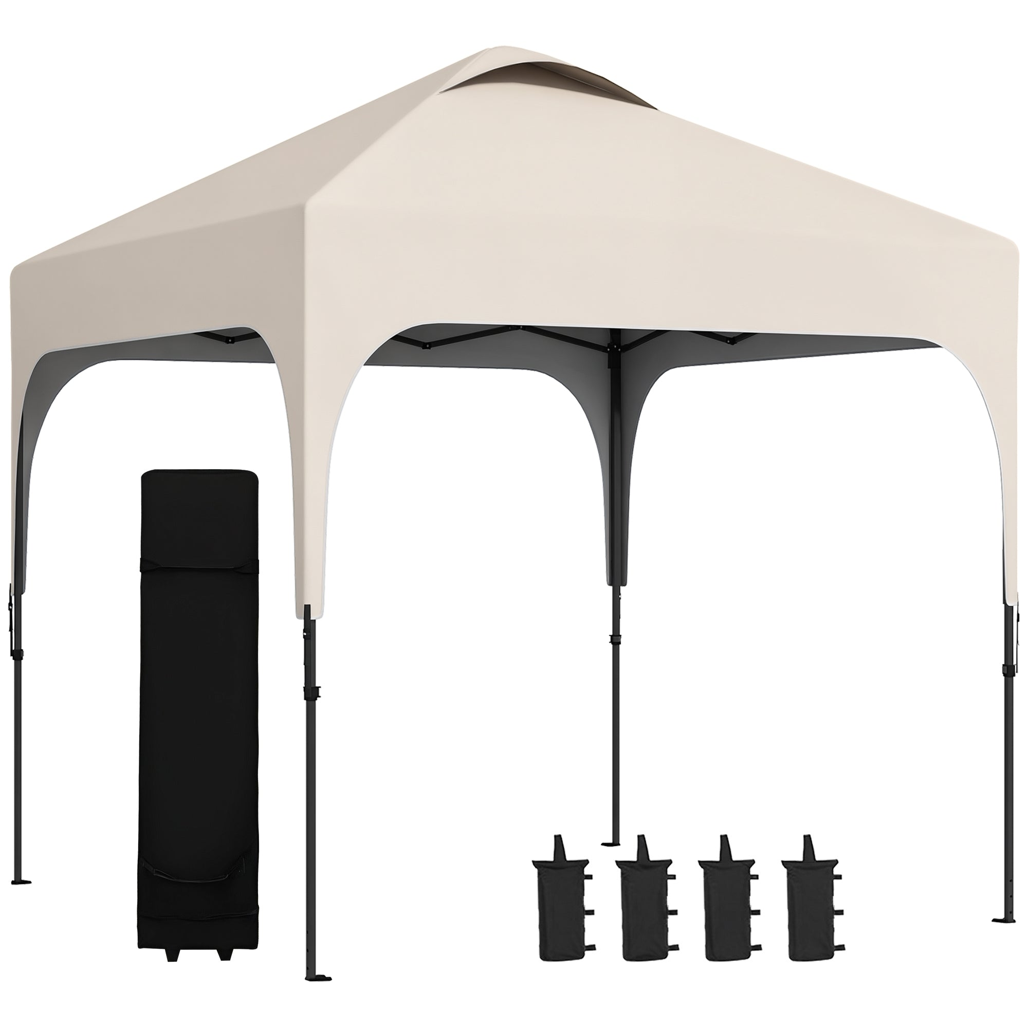 Garden Gazebo 2.5 x 2.5m Folding Pop-up Canopy Adjustable Height 4 Levels UV50+ Oxford Fabric Steel Frame Carry Bag Included Beige
