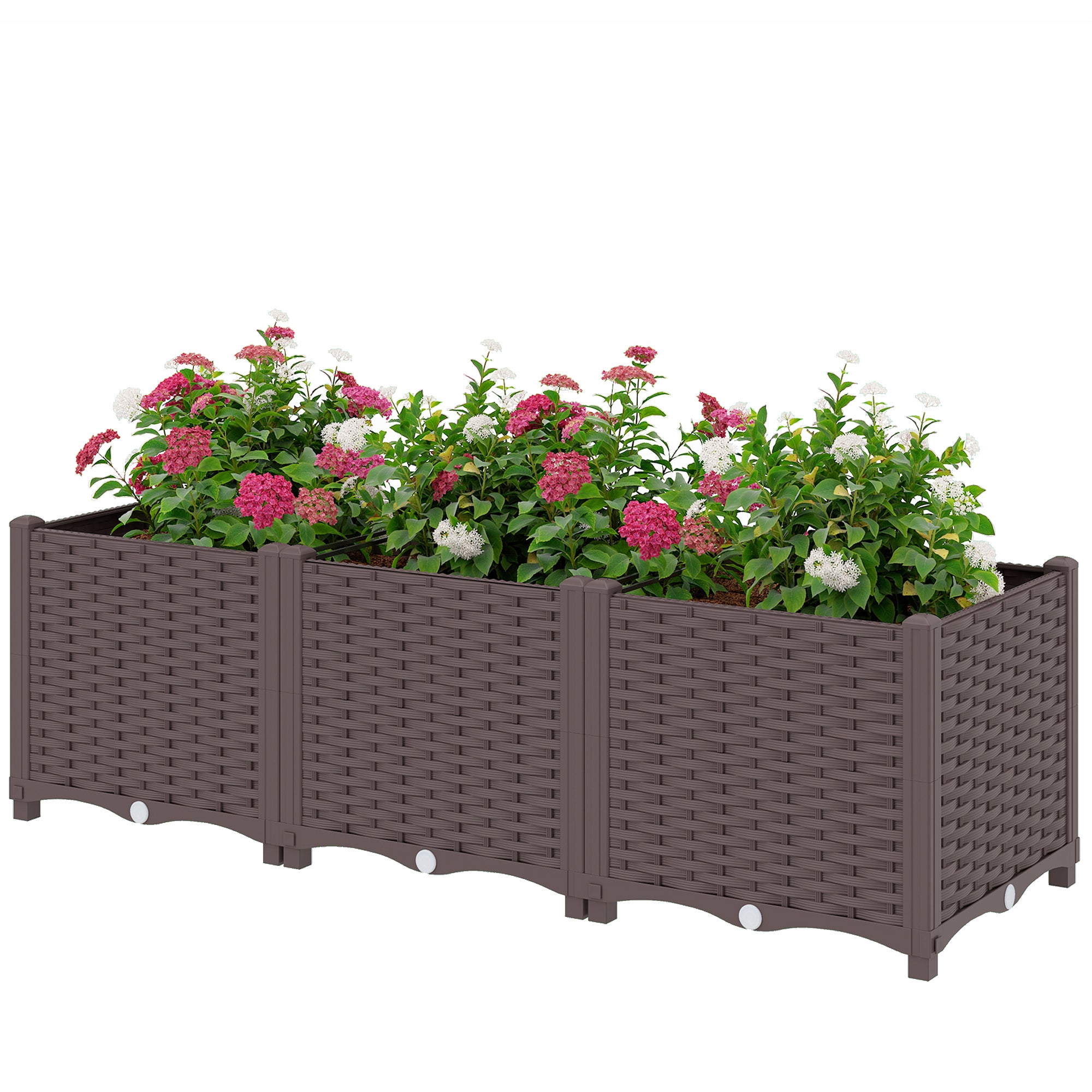 Elevated Planter, Plastic Raised Garden Bed, Self-Watering Planters with Drainage Holes and Plugs, Easy Assembly for Vegetables, Flowers, Herbs, 120 x 40 x 37 cm (47.2 x 15.7 x 14.6 in), Brown