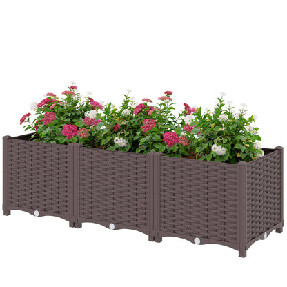 Elevated Planter, Plastic Raised Garden Bed, Self-Watering Planters with Drainage Holes and Plugs, Easy Assembly for Vegetables, Flowers, Herbs, 120 x 40 x 37 cm (47.2 x 15.7 x 14.6 in), Brown