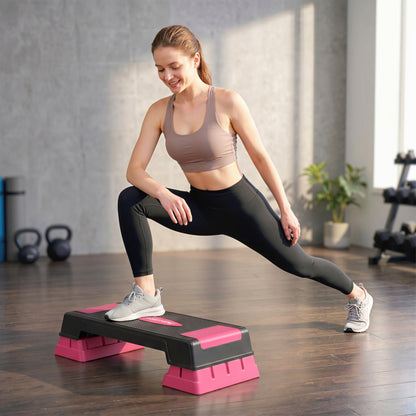 SPORTNOW Aerobic Step — Non-Slip Adjustable Stepper for Fitness (4.7/6.9/8.9 in), Sturdy Base, 551 lb Capacity for Home Gym — Pink