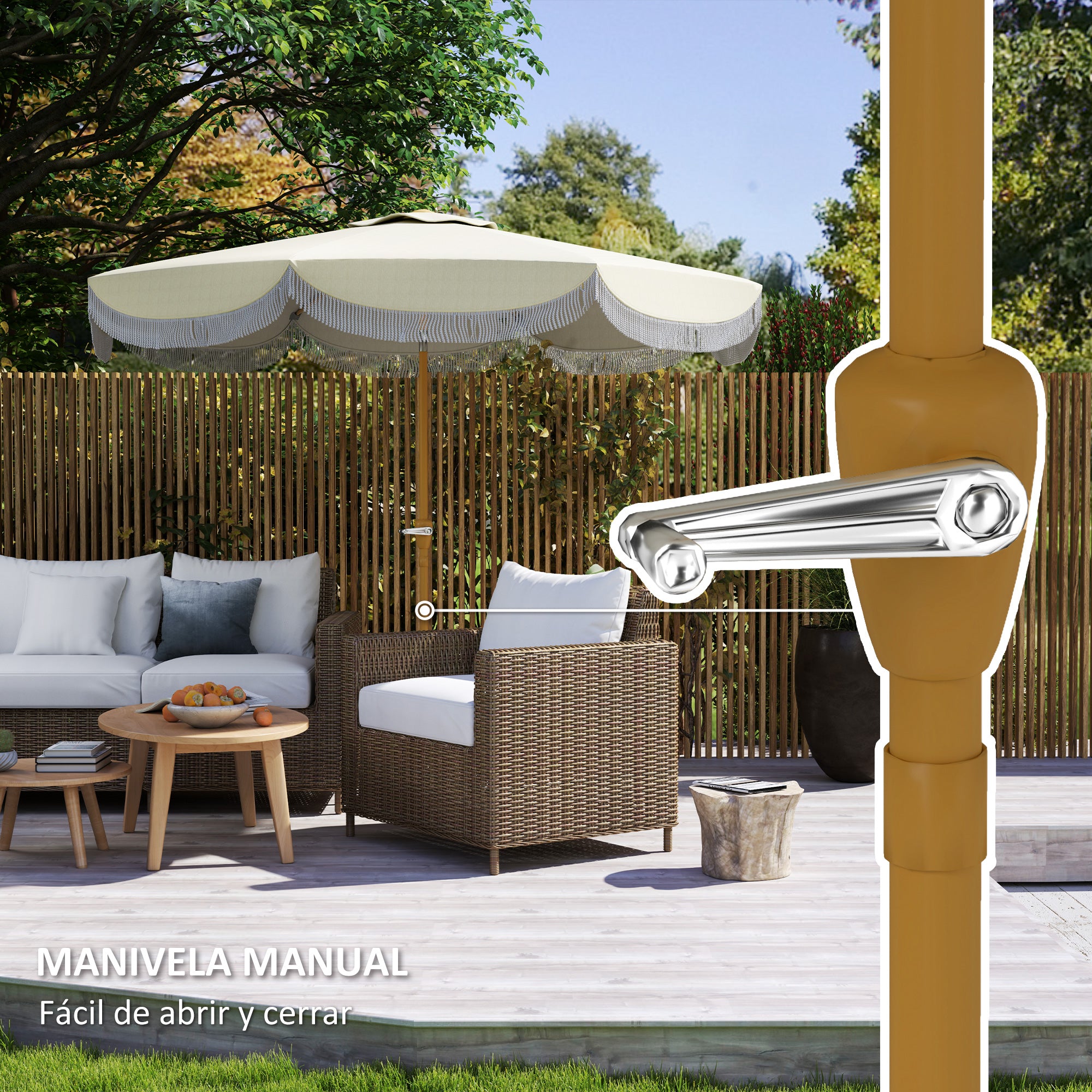 Patio Umbrella Ø269 cm Garden Umbrella with Adjustable Angle and Crank UV30+ Protection Parasol for Patio Terrace Beige