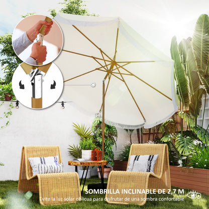 Patio Umbrella Ø269 cm Garden Umbrella with Adjustable Angle and Crank UV30+ Protection Parasol for Patio Terrace Beige