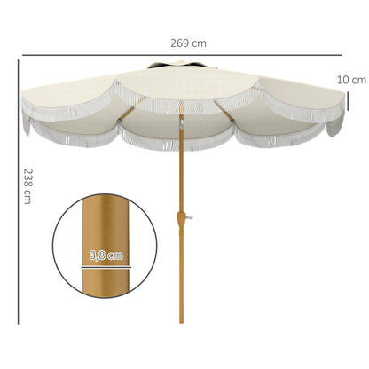 Patio Umbrella Ø269 cm Garden Umbrella with Adjustable Angle and Crank UV30+ Protection Parasol for Patio Terrace Beige