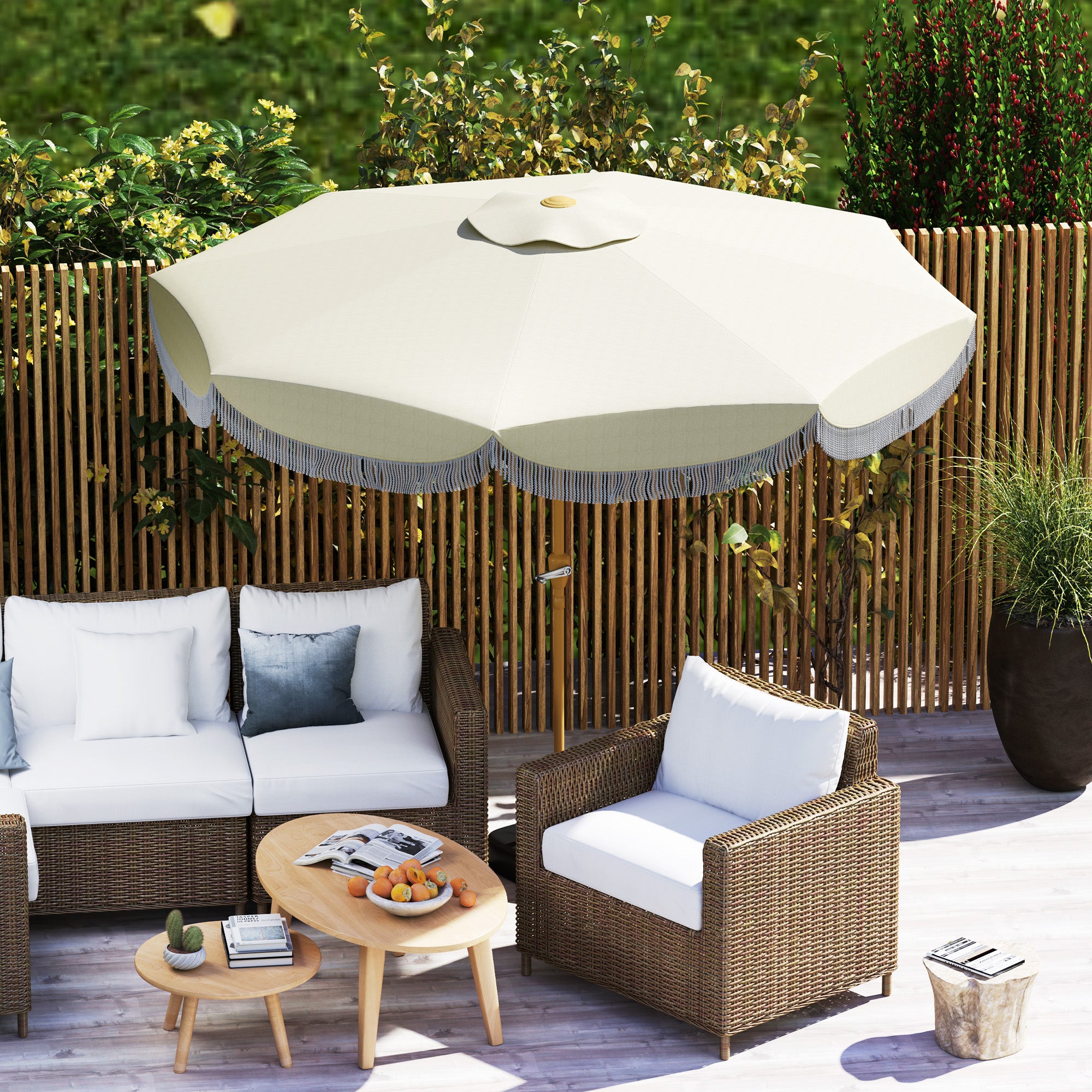 Patio Umbrella Ø269 cm Garden Umbrella with Adjustable Angle and Crank UV30+ Protection Parasol for Patio Terrace Beige