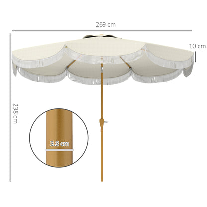 Patio Umbrella Ø269 cm Garden Umbrella with Adjustable Angle and Crank UV30+ Protection Parasol for Patio Terrace Beige