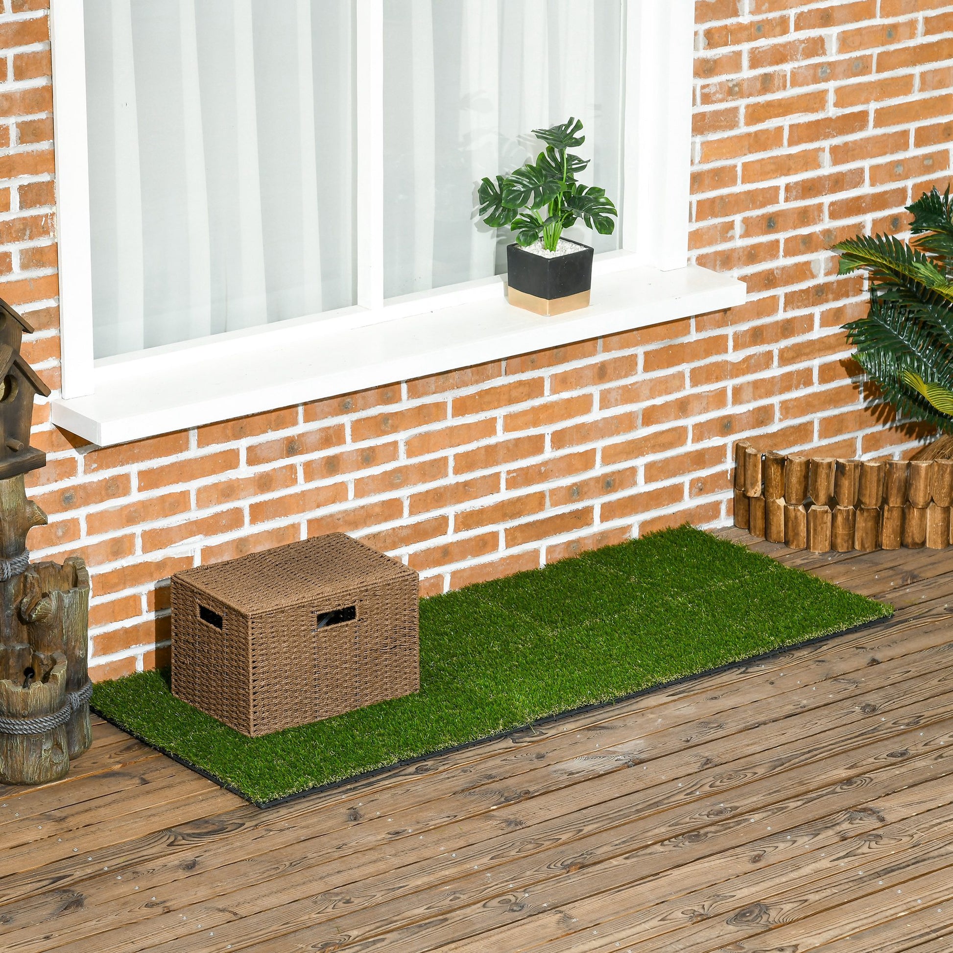 Artificial Grass 10 Pieces Lawn Carpet 30 x 30 cm Turf Mat Synthetic Grass Roll Lawn for Garden Balcony 25 mm Plastic Dark Green