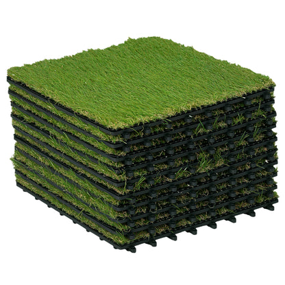 Artificial Grass 10 Pieces Lawn Carpet 30 x 30 cm Turf Mat Synthetic Grass Roll Lawn for Garden Balcony 25 mm Plastic Dark Green