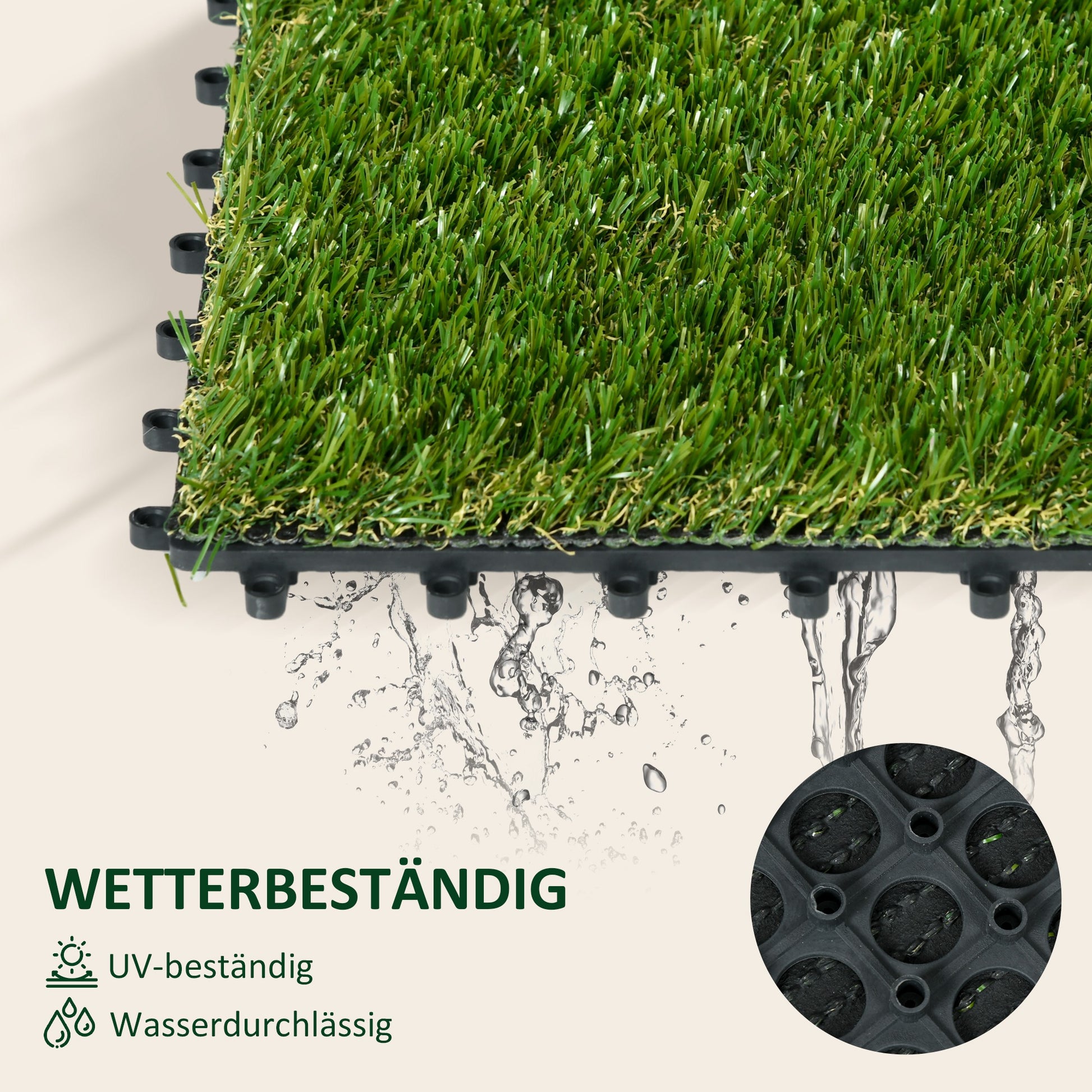 Artificial Grass 10 Pieces Lawn Carpet 30 x 30 cm Turf Mat Synthetic Grass Roll Lawn for Garden Balcony 25 mm Plastic Dark Green
