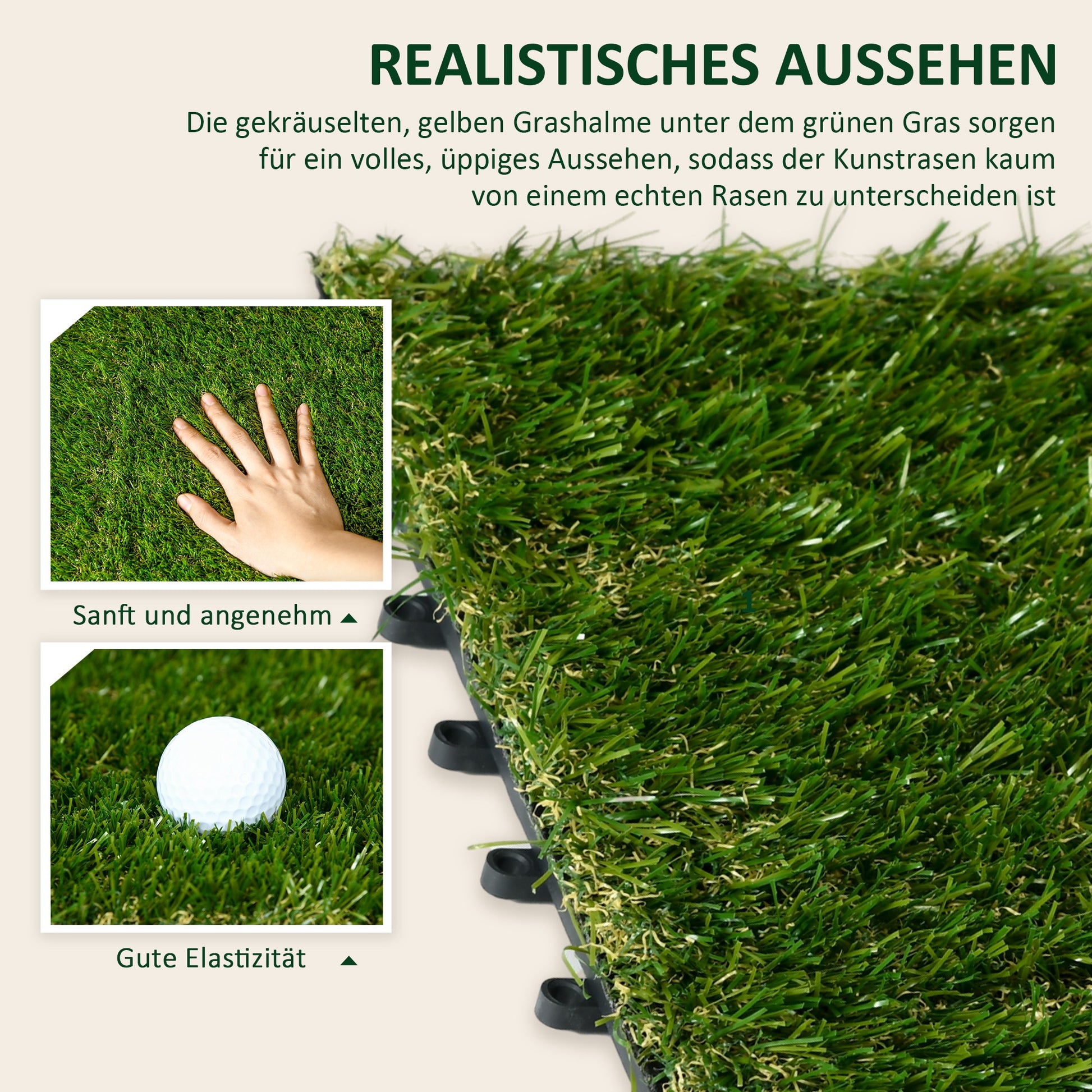 Artificial Grass 10 Pieces Lawn Carpet 30 x 30 cm Turf Mat Synthetic Grass Roll Lawn for Garden Balcony 25 mm Plastic Dark Green
