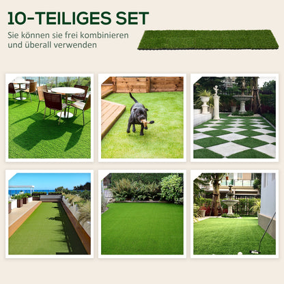 Artificial Grass 10 Pieces Lawn Carpet 30 x 30 cm Turf Mat Synthetic Grass Roll Lawn for Garden Balcony 25 mm Plastic Dark Green