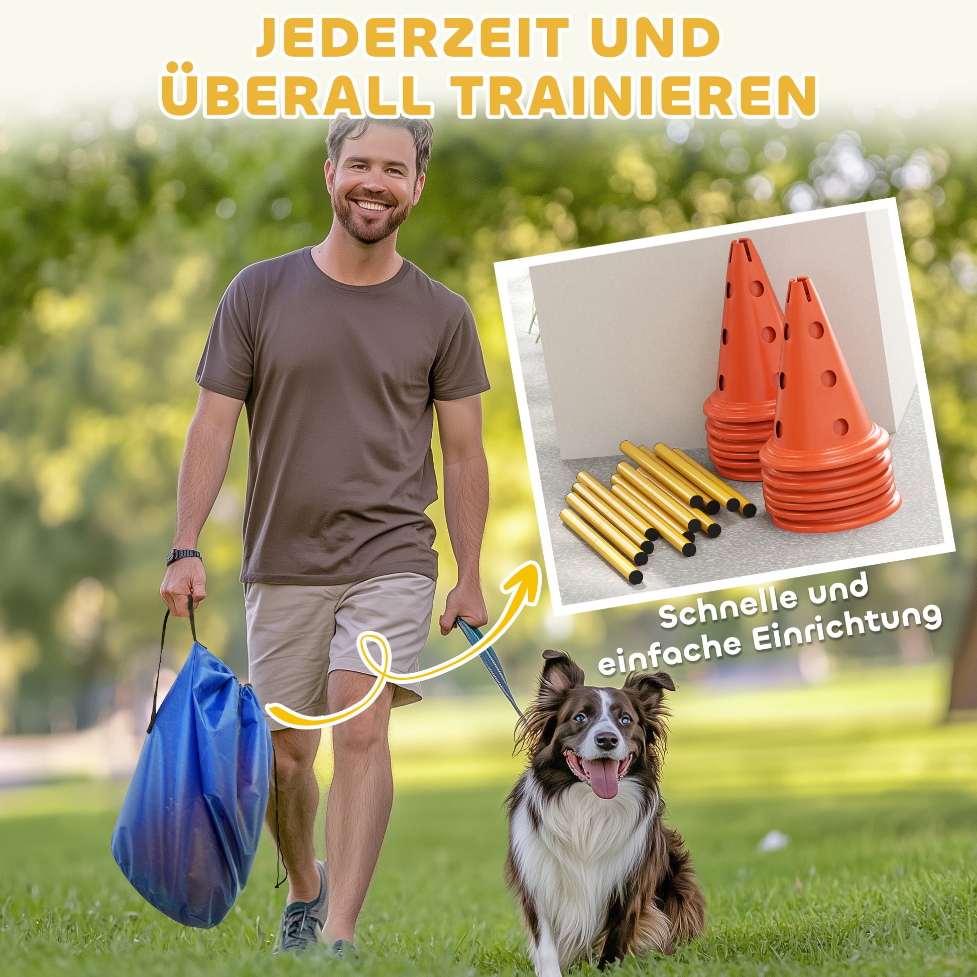 Agility Set for Dogs 6-Piece Dog Agility Equipment Set with 12 Cones 6 Adjustable Hurdles Carry Bag Training Accessories Coordination Training for Games Training