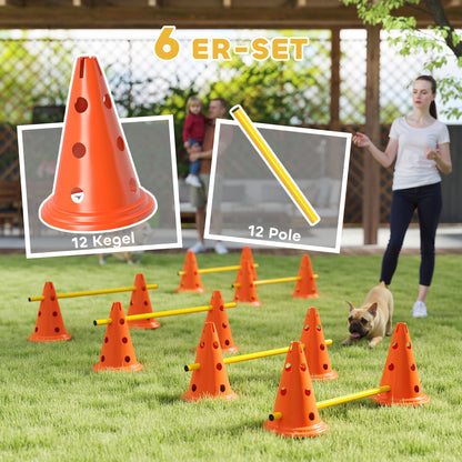 Agility Set for Dogs 6-Piece Dog Agility Equipment Set with 12 Cones 6 Adjustable Hurdles Carry Bag Training Accessories Coordination Training for Games Training