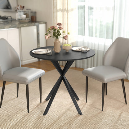 Round 31.5 in Industrial Dining Table with Steel X-Legs, 2-Person Kitchen Table, Black