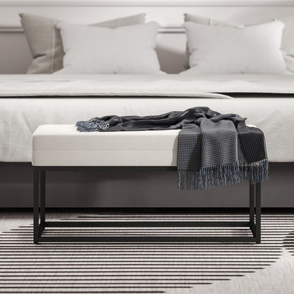 Modern and Minimalist Entryway Bench with Adjustable Legs, Upholstered Bedroom Bench in Velvet Fabric and Steel, 94x42x44 cm, Cream
