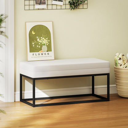 Modern and Minimalist Entryway Bench with Adjustable Legs, Upholstered Bedroom Bench in Velvet Fabric and Steel, 94x42x44 cm, Cream