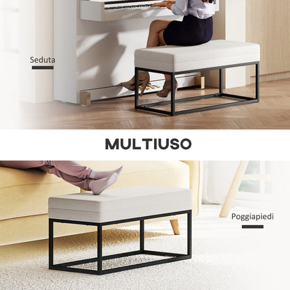 Modern and Minimalist Entryway Bench with Adjustable Legs, Upholstered Bedroom Bench in Velvet Fabric and Steel, 94x42x44 cm, Cream