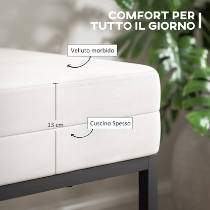 Modern and Minimalist Entryway Bench with Adjustable Legs, Upholstered Bedroom Bench in Velvet Fabric and Steel, 94x42x44 cm, Cream