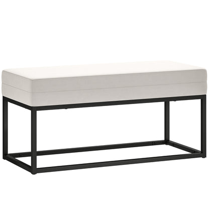 Modern and Minimalist Entryway Bench with Adjustable Legs, Upholstered Bedroom Bench in Velvet Fabric and Steel, 94x42x44 cm, Cream