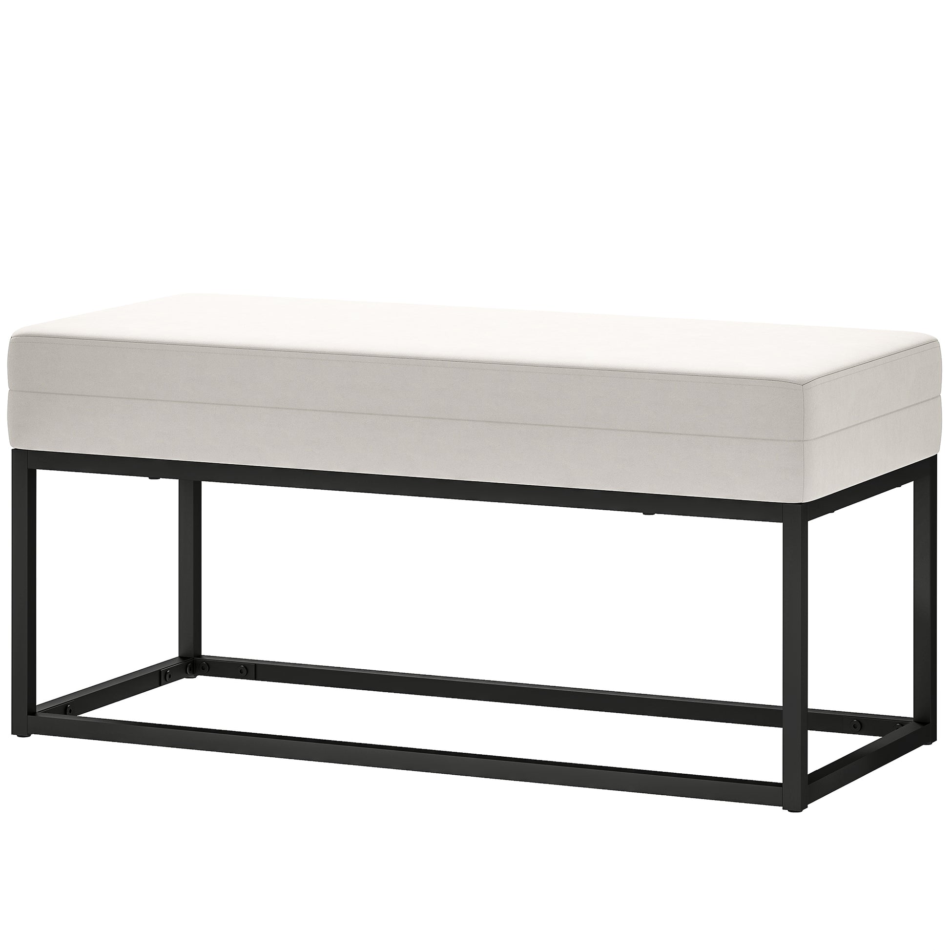 Modern and Minimalist Entryway Bench with Adjustable Legs, Upholstered Bedroom Bench in Velvet Fabric and Steel, 94x42x44 cm, Cream