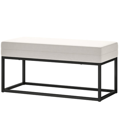 Modern and Minimalist Entryway Bench with Adjustable Legs, Upholstered Bedroom Bench in Velvet Fabric and Steel, 94x42x44 cm, Cream