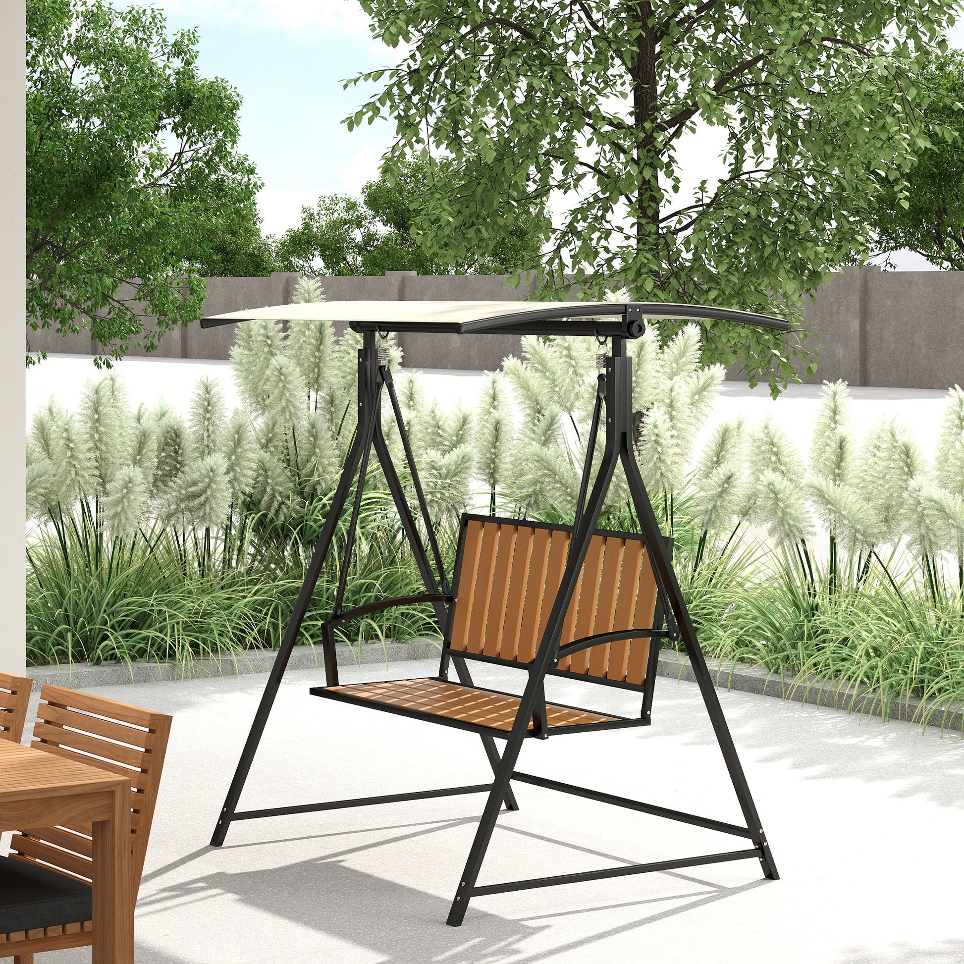 Hollywood Swing with Adjustable Sunshade, 2-Seater Garden Swing, Weatherproof Swing Bench up to 240kg, Garden Lounger for Garden, Patio, 142 x 112 x 162cm, Black