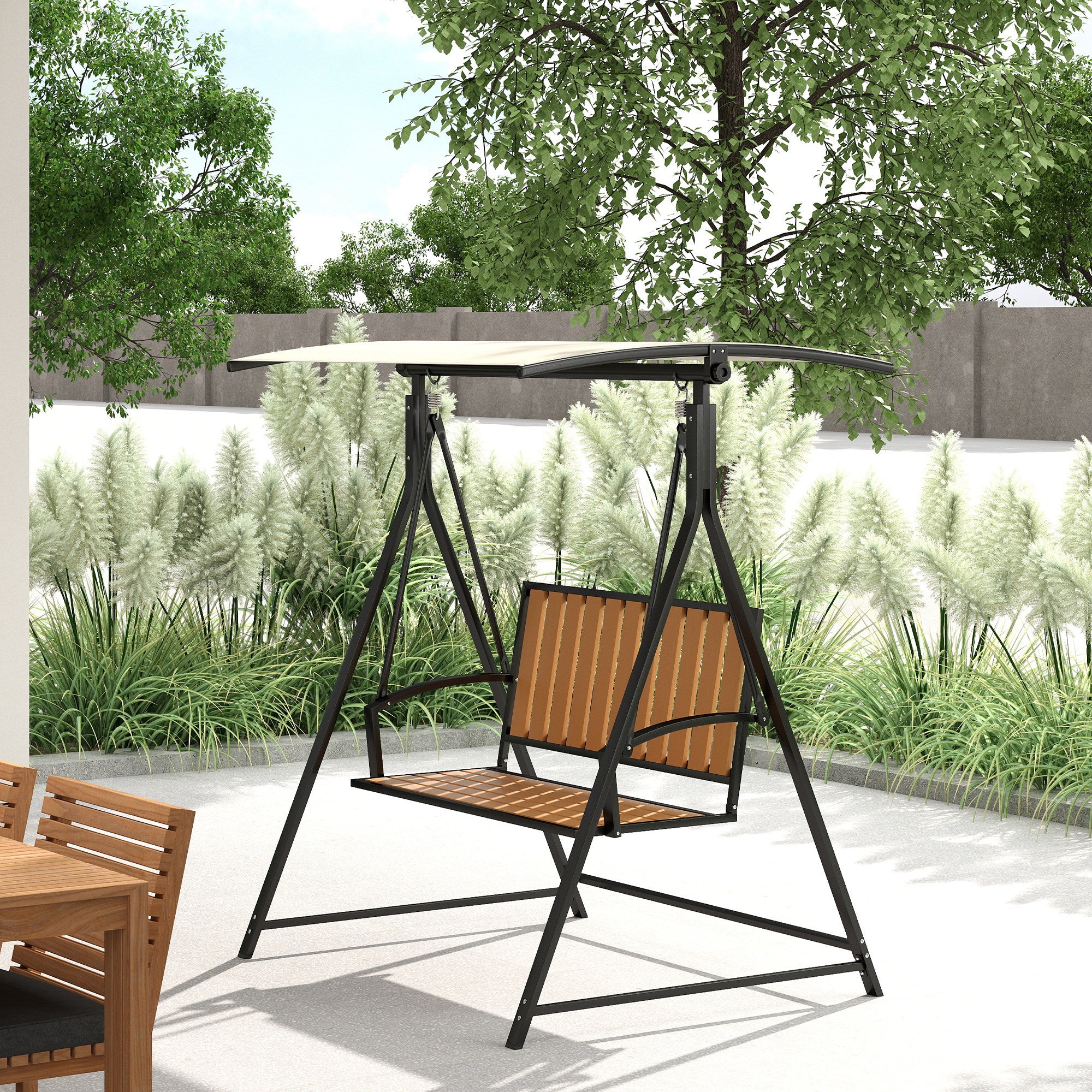 Hollywood Swing with Adjustable Sunshade, 2-Seater Garden Swing, Weatherproof Swing Bench up to 240kg, Garden Lounger for Garden, Patio, 142 x 112 x 162cm, Black