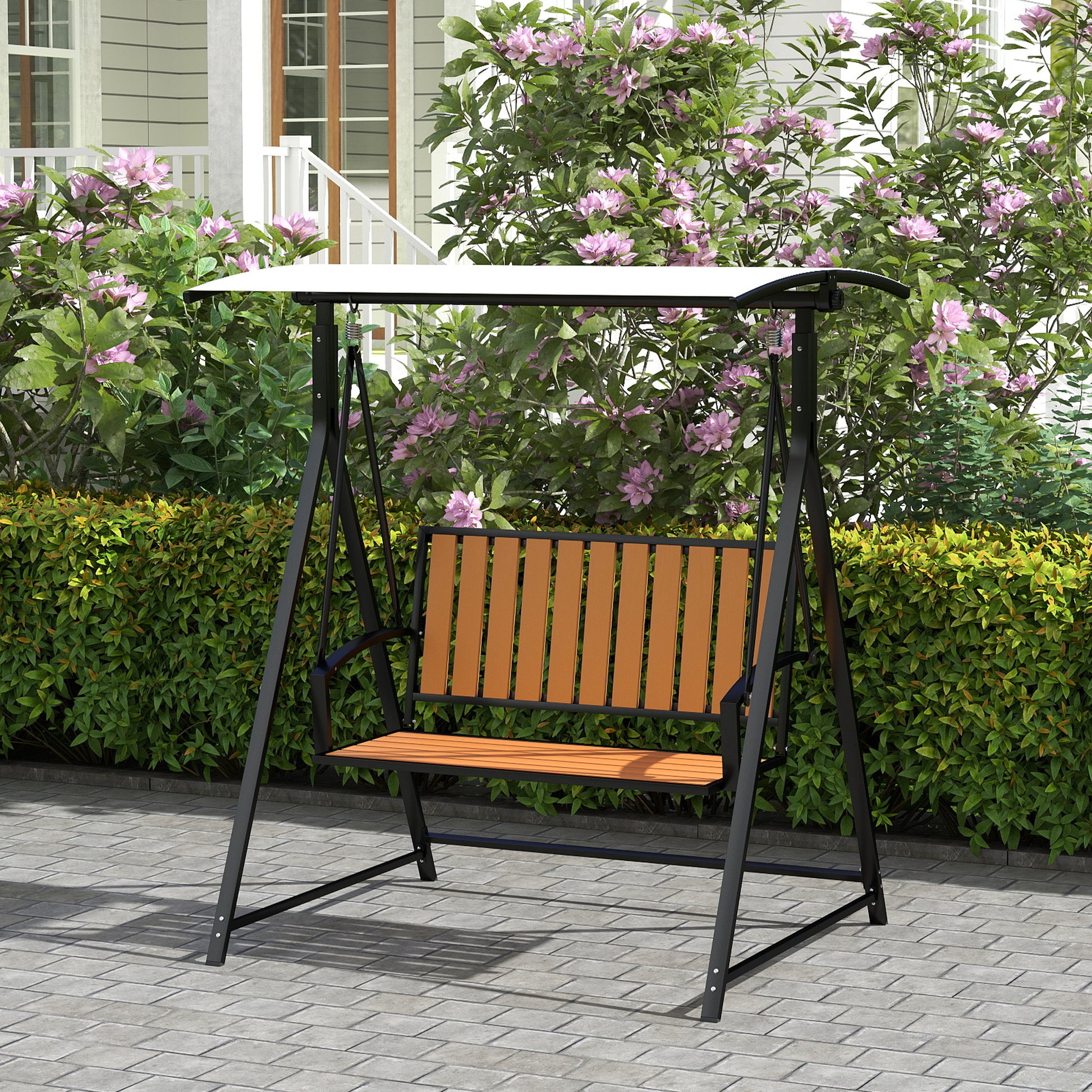 Hollywood Swing with Adjustable Sunshade, 2-Seater Garden Swing, Weatherproof Swing Bench up to 240kg, Garden Lounger for Garden, Patio, 142 x 112 x 162cm, Black