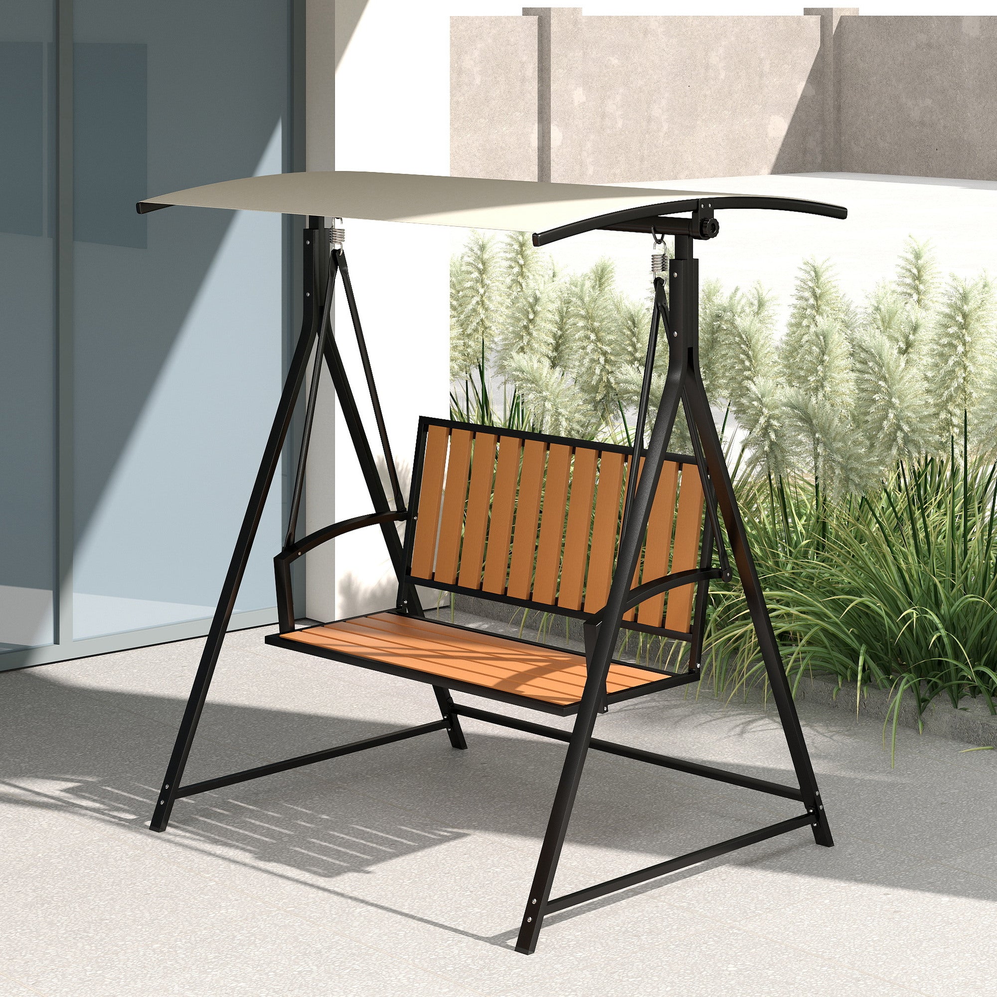 Hollywood Swing with Adjustable Sunshade, 2-Seater Garden Swing, Weatherproof Swing Bench up to 240kg, Garden Lounger for Garden, Patio, 142 x 112 x 162cm, Black