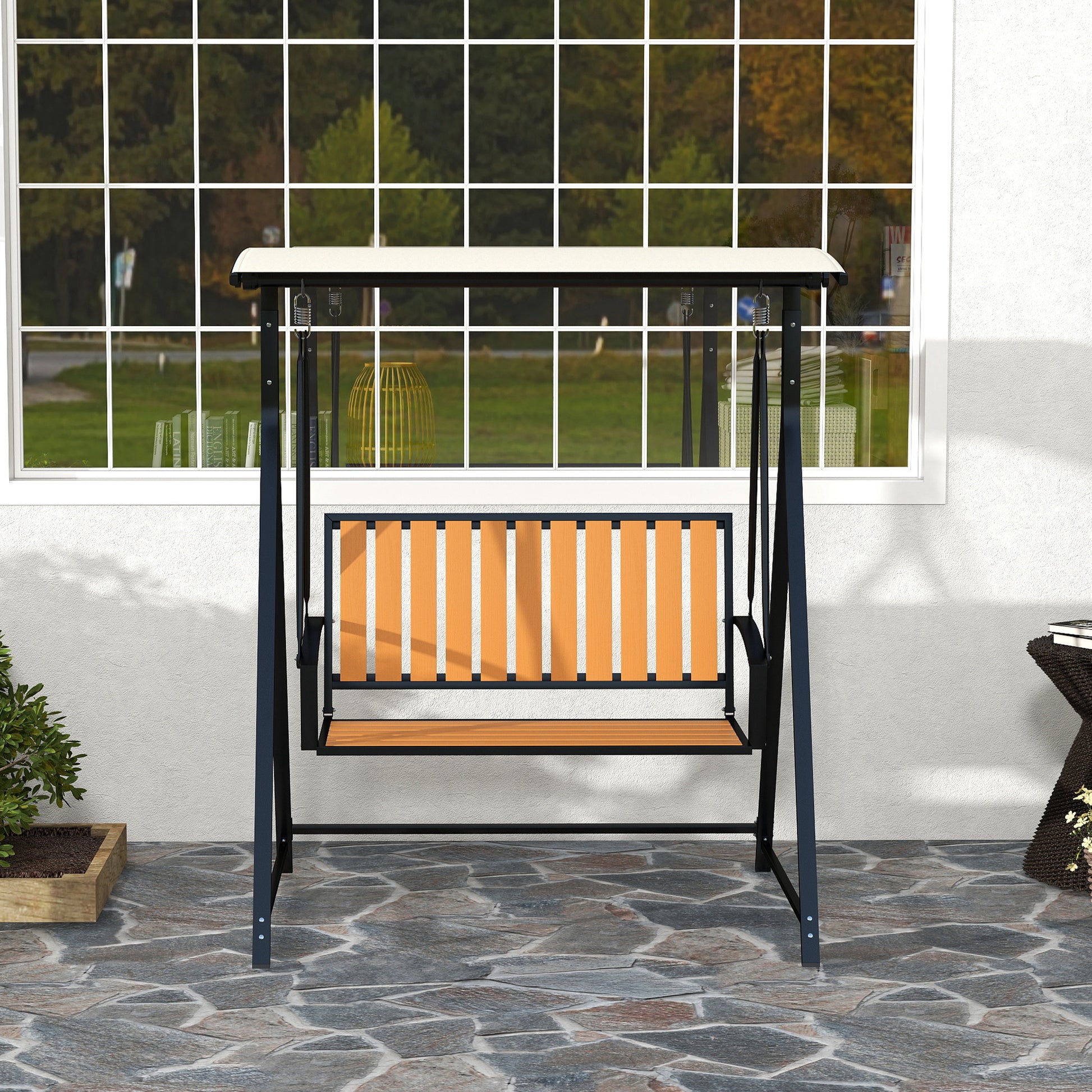 Hollywood Swing with Adjustable Sunshade, 2-Seater Garden Swing, Weatherproof Swing Bench up to 240kg, Garden Lounger for Garden, Patio, 142 x 112 x 162cm, Black