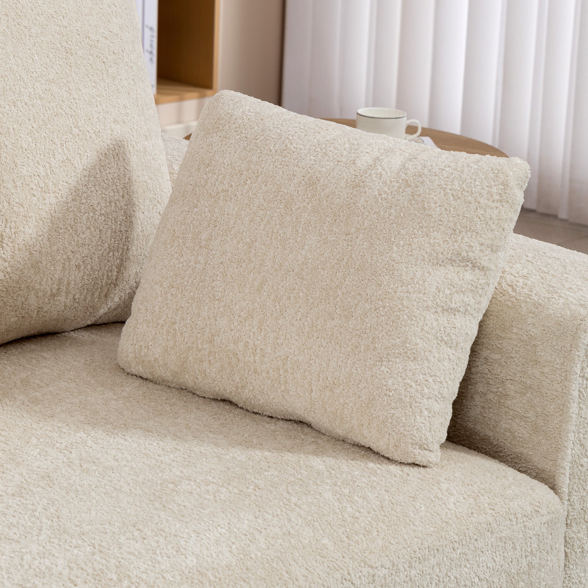3-Seater Deep-Seat Sofa, 83.3 in Wide Velvet-Look Upholstered Couch with 4 Cushions, Beige