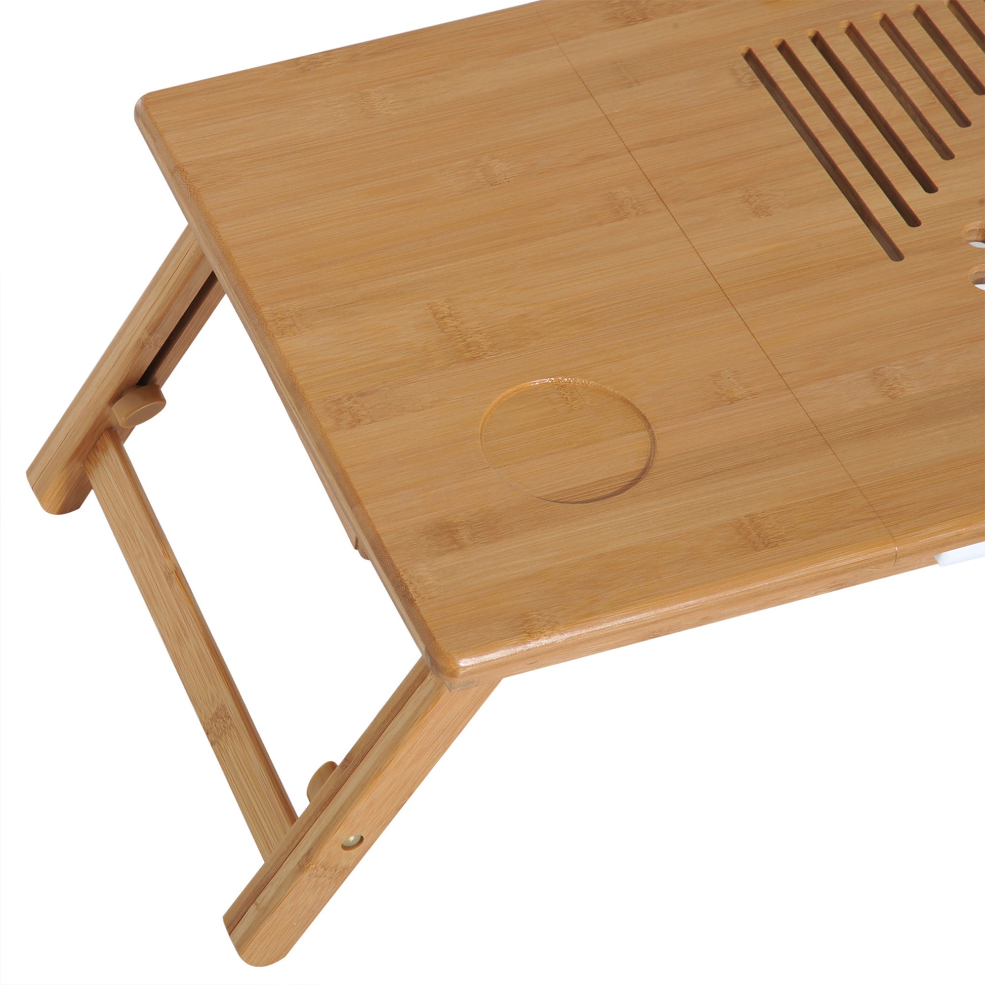 Bamboo Laptop Computer Desk Breakfast Tray Folding Reclining Adjustable Height Lap Desk 1 Drawer 55x35x22-32.5cm