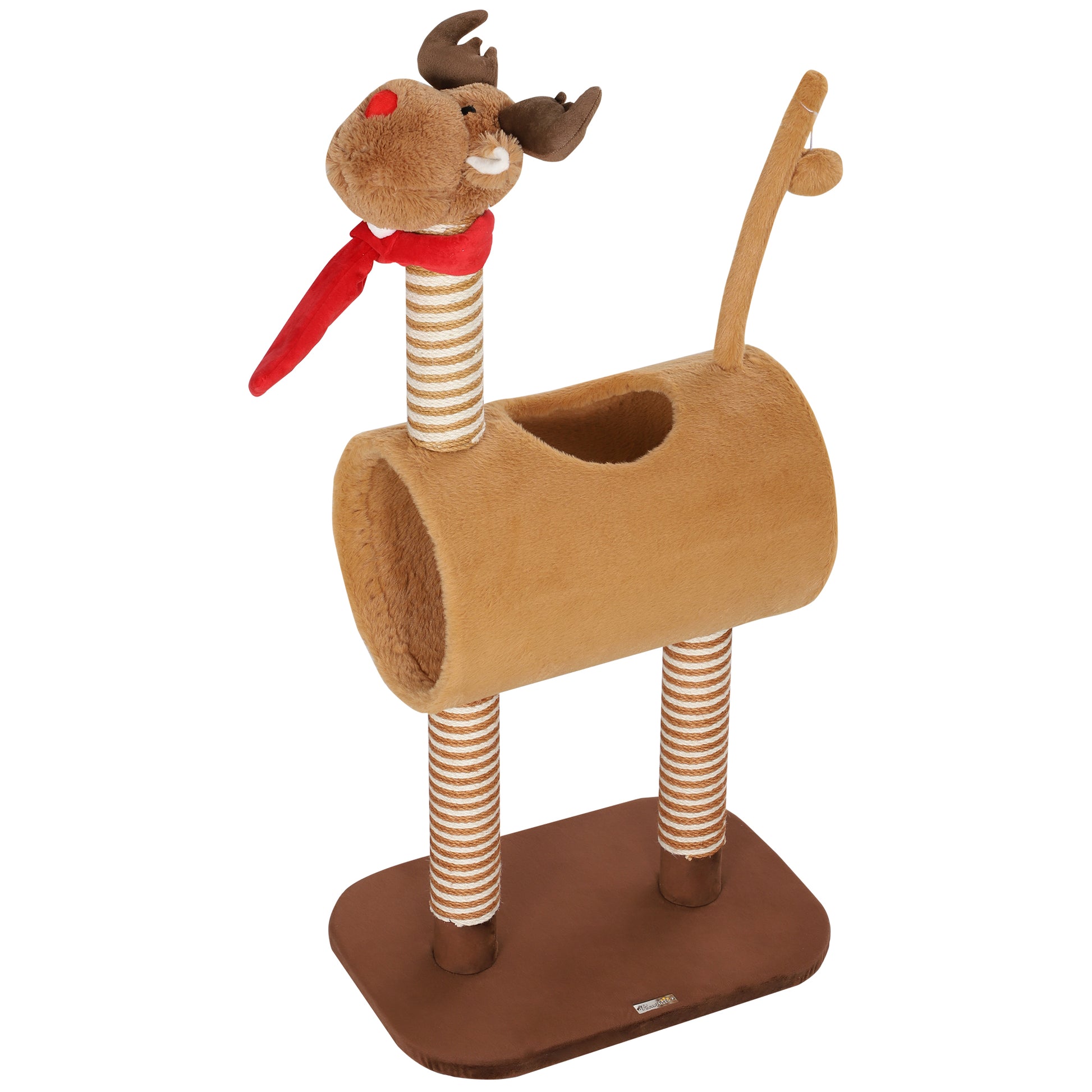 98cm Cat Tree Cat Tower in Deer Design, with Cave, Play Ball, Jute Stems, Cat Scratching Post, Climbing Tree, for Medium-sized Cats, Brown