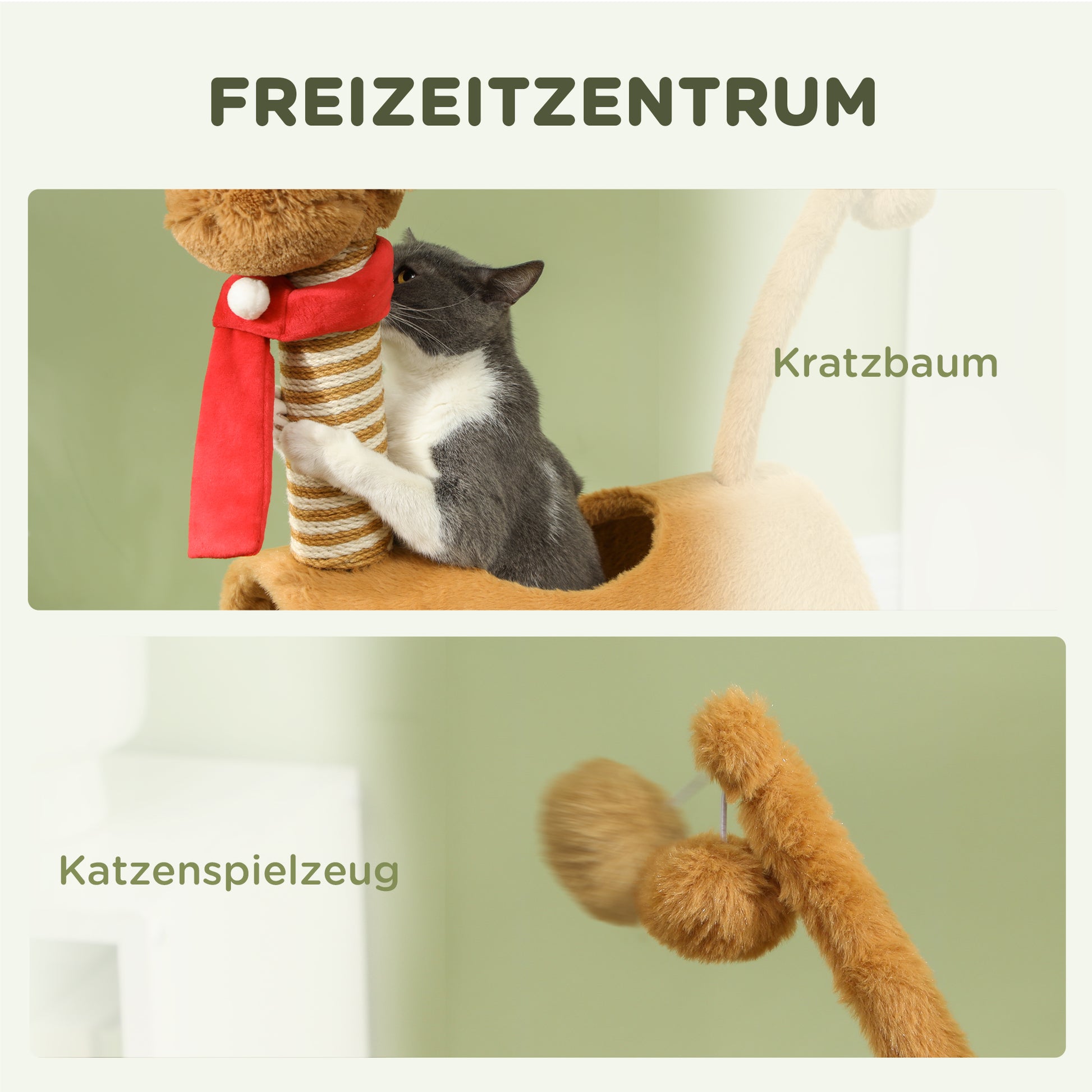 98cm Cat Tree Cat Tower in Deer Design, with Cave, Play Ball, Jute Stems, Cat Scratching Post, Climbing Tree, for Medium-sized Cats, Brown