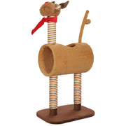 98cm Cat Tree Cat Tower in Deer Design, with Cave, Play Ball, Jute Stems, Cat Scratching Post, Climbing Tree, for Medium-sized Cats, Brown