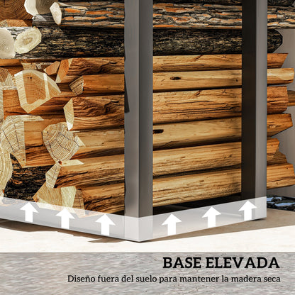 Adjustable Log Holder Metal Log Rack with 4 Hooks 100 kg Capacity for Indoor and Outdoor Use 40-65x25x100-150 cm Black