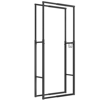 Adjustable Log Holder Metal Log Rack with 4 Hooks 100 kg Capacity for Indoor and Outdoor Use 40-65x25x100-150 cm Black