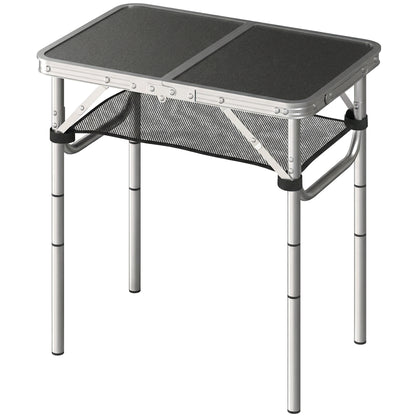Folding Aluminum Camping Table, Rectangular 23.6 x 15.7 x 23.6 in, Carry Handle, 4 Adjustable Heights, Mesh Storage — Black