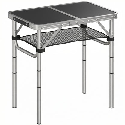 Folding Aluminum Camping Table, Rectangular 23.6 x 15.7 x 23.6 in, Carry Handle, 4 Adjustable Heights, Mesh Storage — Black