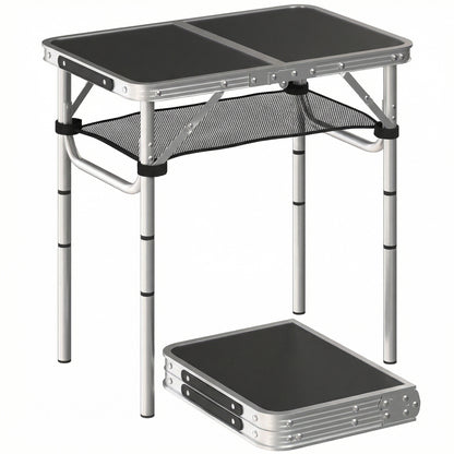 Folding Aluminum Camping Table, Rectangular 23.6 x 15.7 x 23.6 in, Carry Handle, 4 Adjustable Heights, Mesh Storage — Black