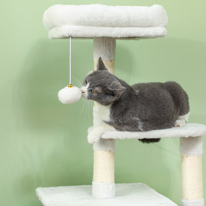 126 cm Cat Scratching Tree Tower for Cats with Nests Platforms Hanging Balls and Sisal Posts Cream