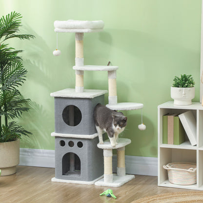 126 cm Cat Scratching Tree Tower for Cats with Nests Platforms Hanging Balls and Sisal Posts Cream