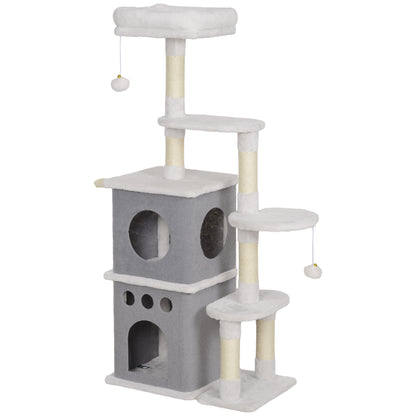 126 cm Cat Scratching Tree Tower for Cats with Nests Platforms Hanging Balls and Sisal Posts Cream