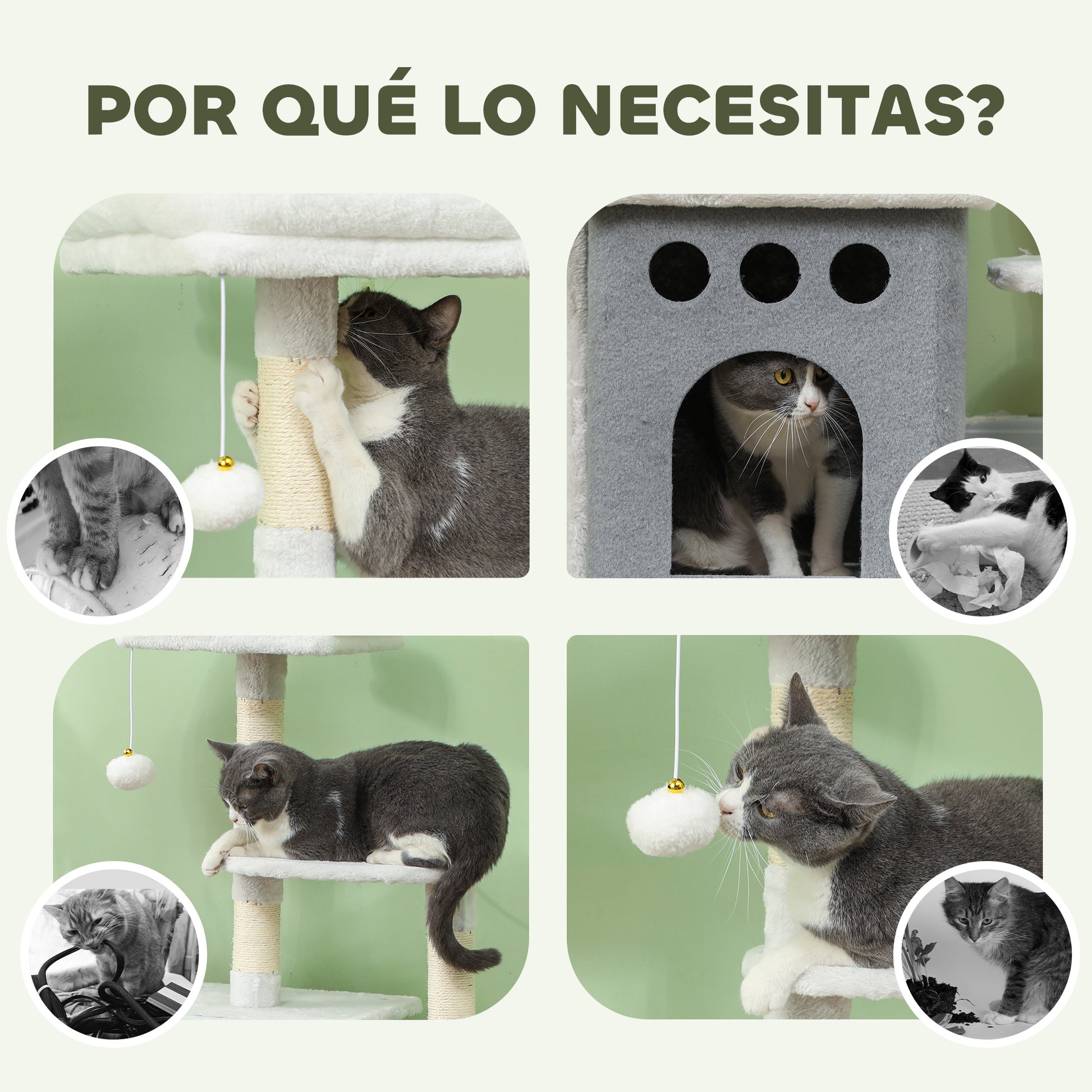 126 cm Cat Scratching Tree Tower for Cats with Nests Platforms Hanging Balls and Sisal Posts Cream