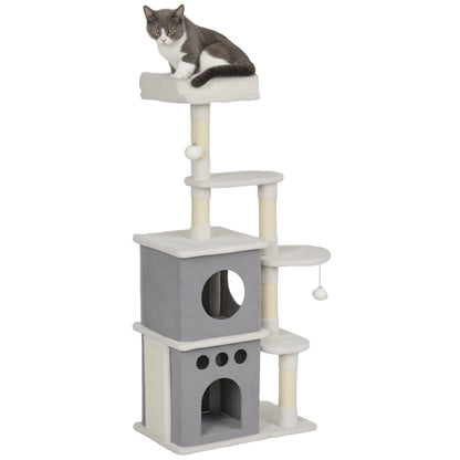 126 cm Cat Scratching Tree Tower for Cats with Nests Platforms Hanging Balls and Sisal Posts Cream