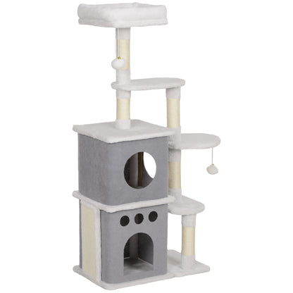 126 cm Cat Scratching Tree Tower for Cats with Nests Platforms Hanging Balls and Sisal Posts Cream