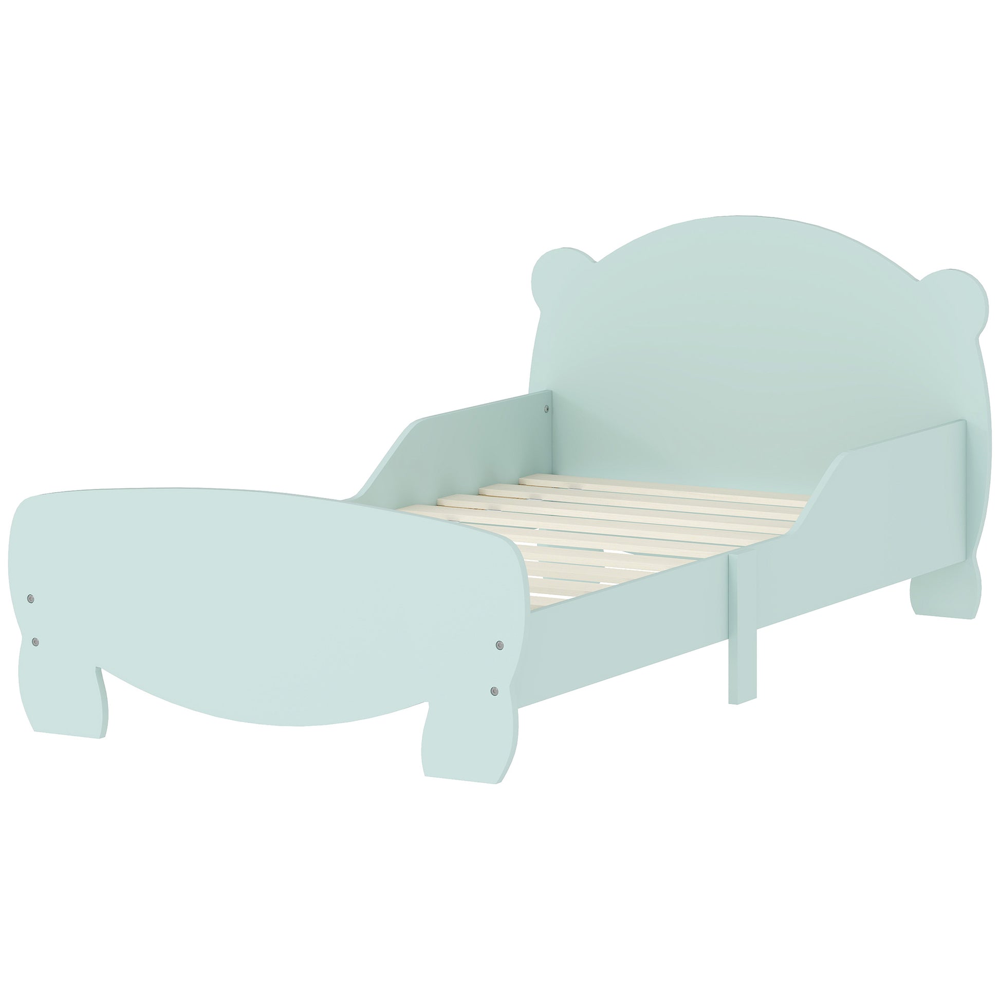 Montessori Bed for Children 3-6 Years, 140x70 cm Single Toddler Bed with Anti-Fall Rails and Bear-Shaped Wooden Slatted Base for Kids' Room, Green